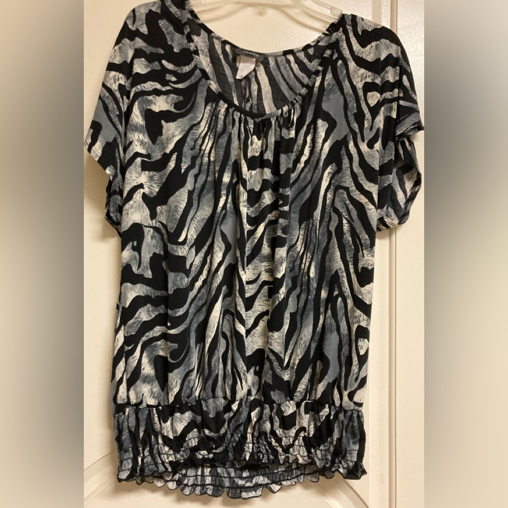 Cute Animal-Print ZEBRA Top Size 1X Stretch Shirt Blouse Plus Roomy!